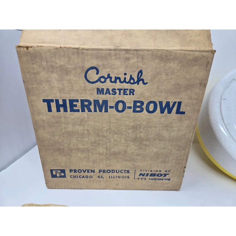 Vintage Cornish Master Therm-O-Bowl Insulated Serving Set Yellow White MCM Box
